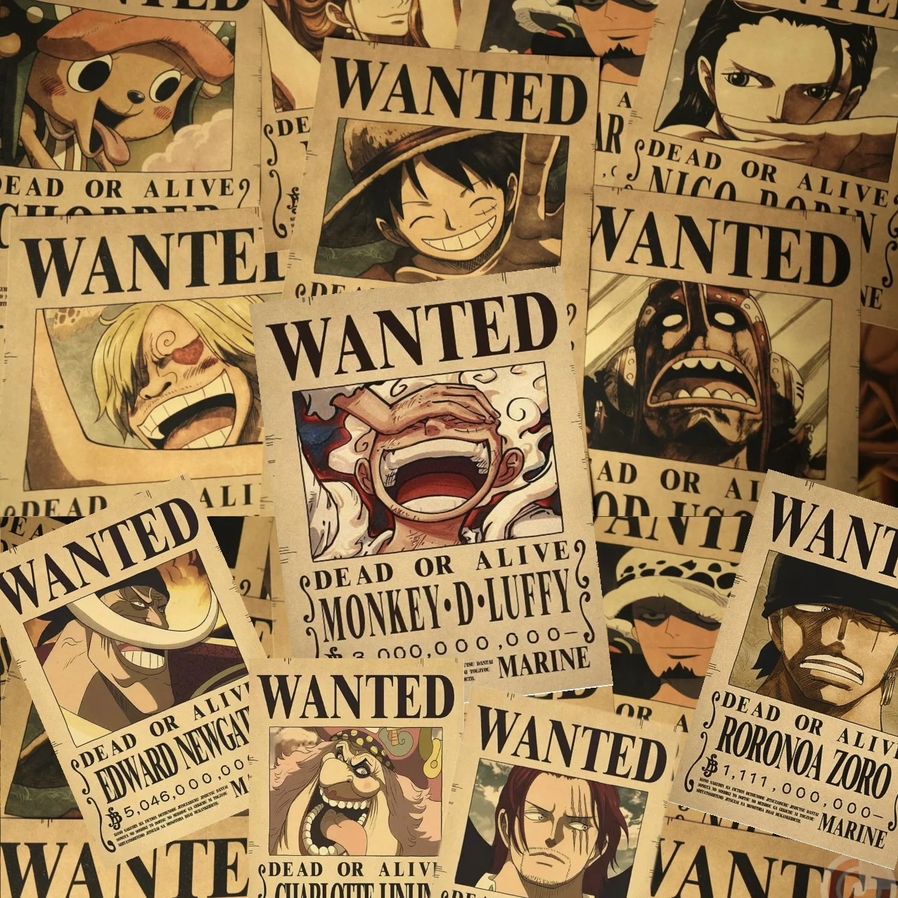 50PCS Anime One Piece Wanted Posters Stickers for Phone Laptop Guitar Car Wall Cool Graffiti Decals Sticker Toy Decor