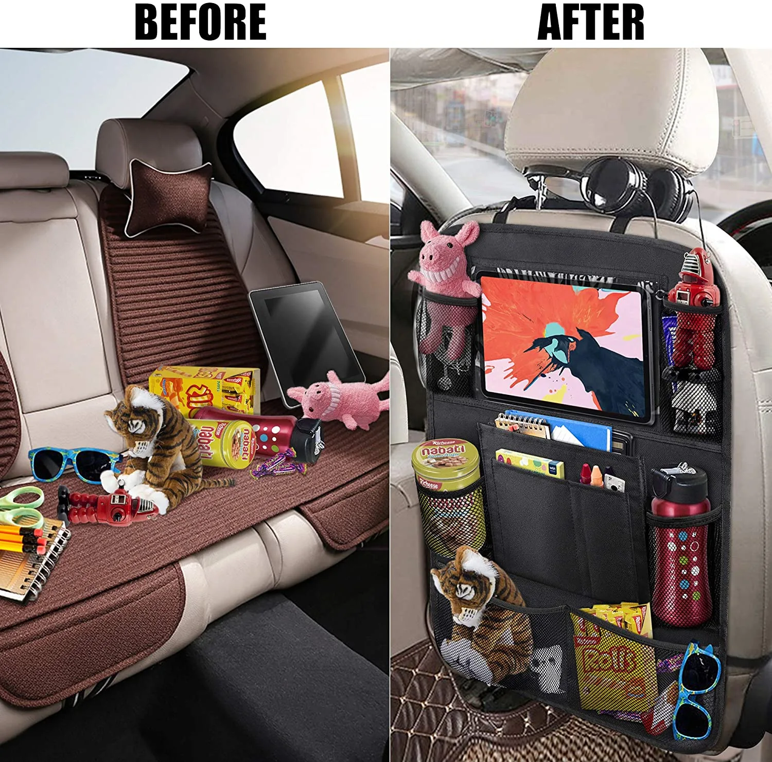 Child Car Seat Storage Kick Proof Back Cover Touch Screen Storage Bag Car Seat Cushion Baby Car Accessories Trim