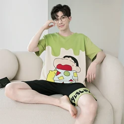 2024 Fashion Men Pajamas Set For Night Wear Male Leisure Sleepwear Man Summer Homewear Short Sleeved Pants Pijama Cotton Homebre