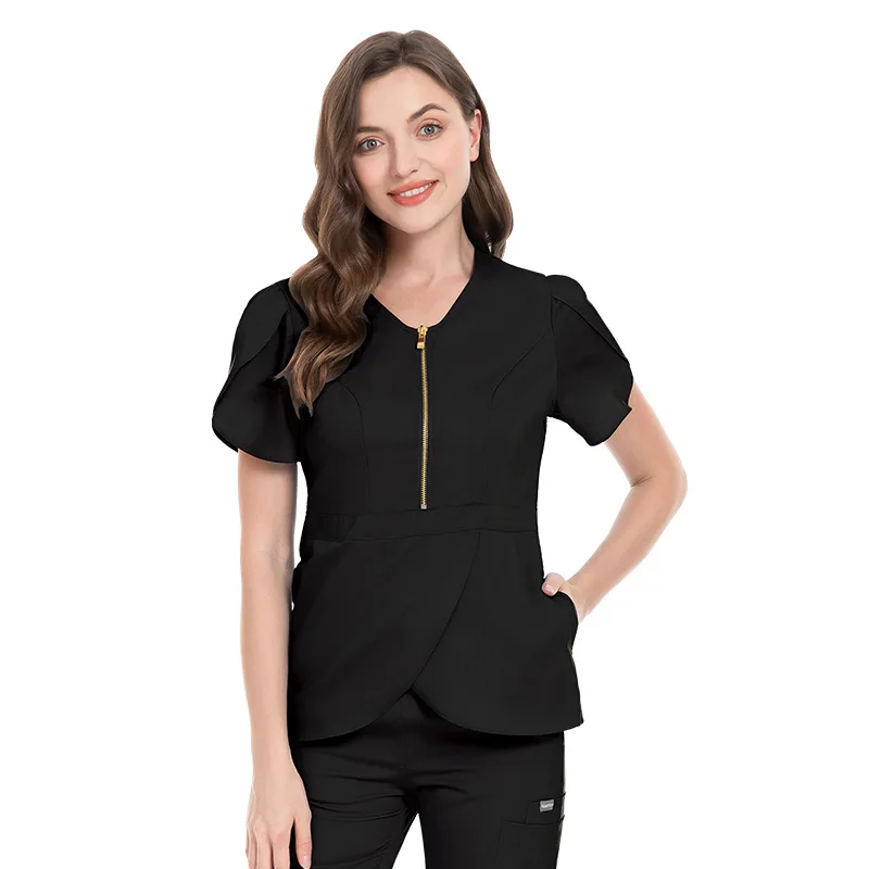 بدلة طبيب جراحية أنثى ضئيلة ممرضة عمال قصيرة الأكمام الخامس الرقبة غسل اليد مرونة المهنية الدعك موحدة
