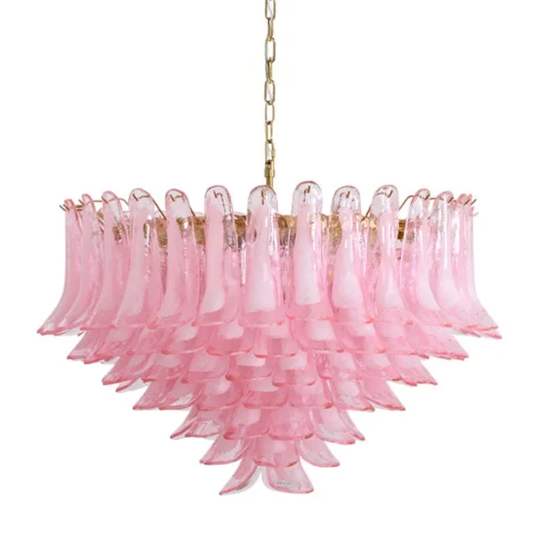 Pink Cloud Glass Chandelier French Style Warm Romantic Pendant Light for Villa Living Room Girl Bedroom Medieval Decor