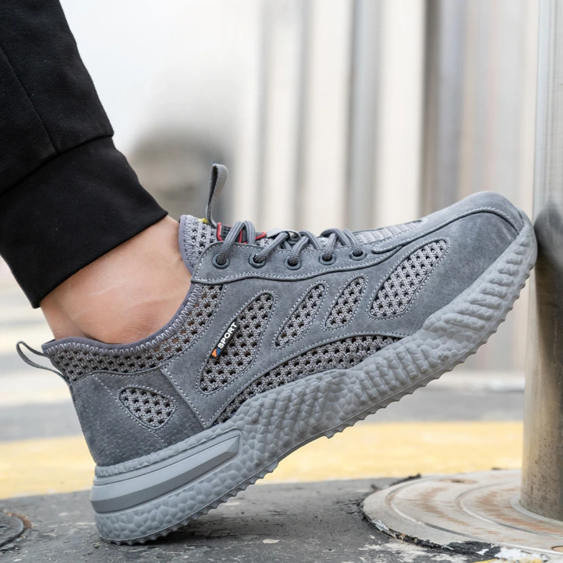 

light summer work shoes breathable mesh safety shoes for woman comfortable work sneakers for men steel toe work safety boots