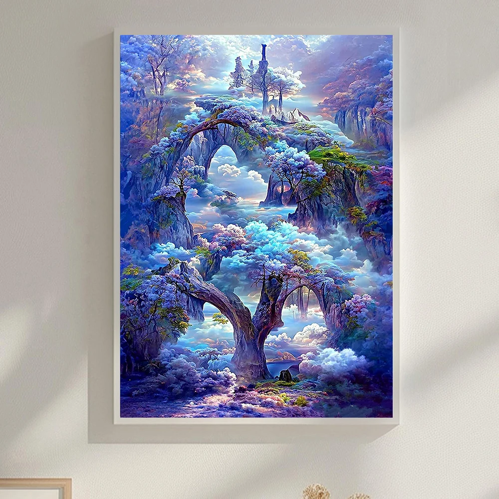 Kit de pintura de diamante 5D DIY, polvo de hadas, paisaje, mosaico de diamantes, cascada, bordado, árbol, fantasía, decoración de pared, pintura