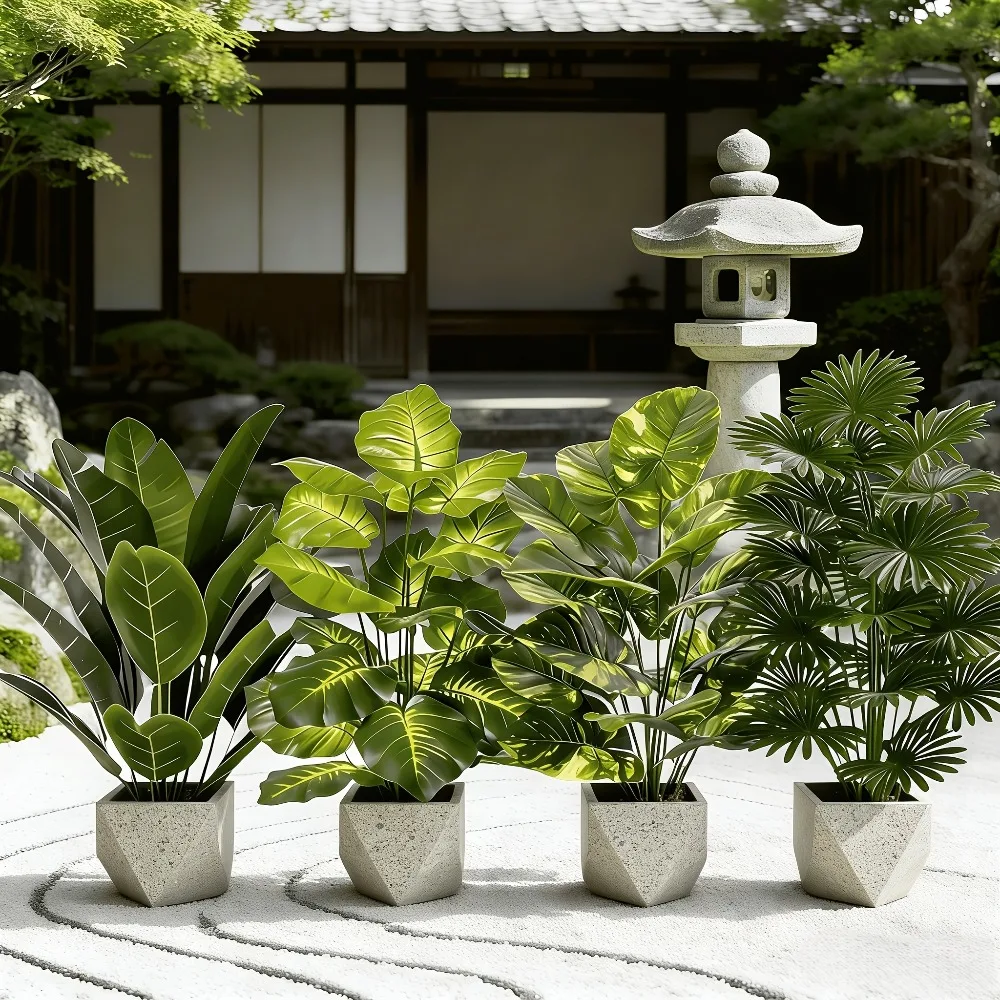 4PC Areca Palm Artificial Plants Trees Plastic Green Fake Plant Tree with 48Leaves Bonsai for Room Home Indoor Outdoor Decora