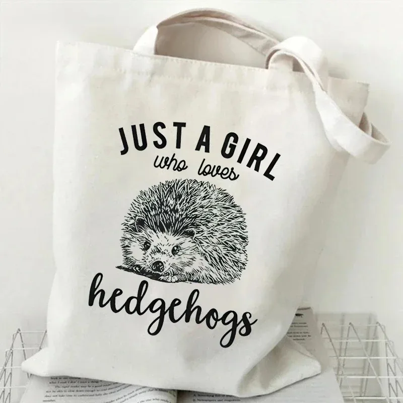 Cartoon Animal Lady Tote Bag Hedgehog Women Shoulder Bags Large Capacity Shopping Shopper Handbag Resuable Girl Canvas Handbags