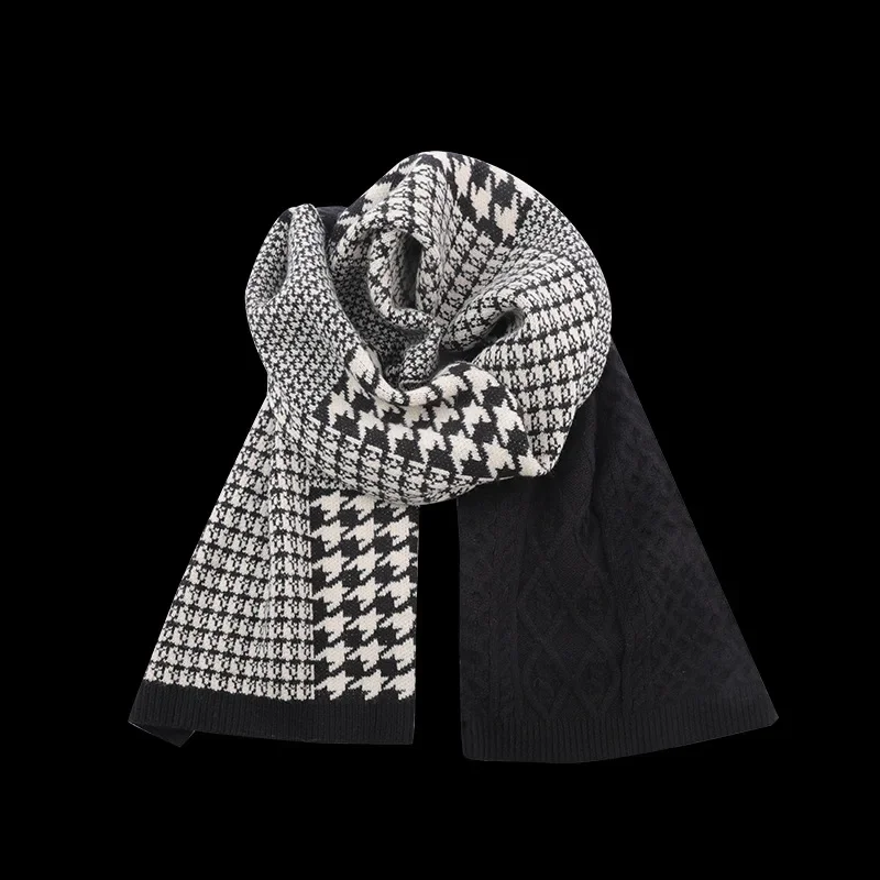 Chic Simple Classic Knitted Wool Scarf Men Korean Style Autumn Winter Soft Wool Blend Muffler Male Thermal Shawl Women