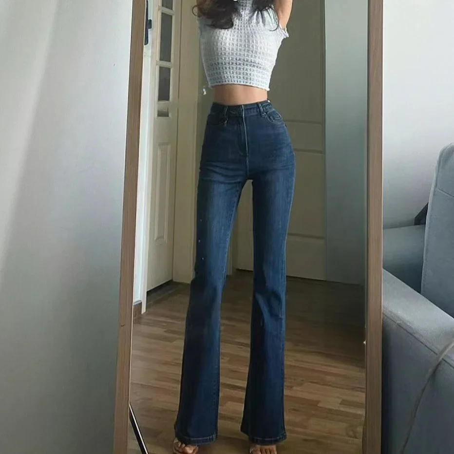 Skinny Trousers Bell Bottom Slim Fit Womens Jeans Flared Pants for Women High Waist Shot with Pockets Flare Blue Summer Cowboy R