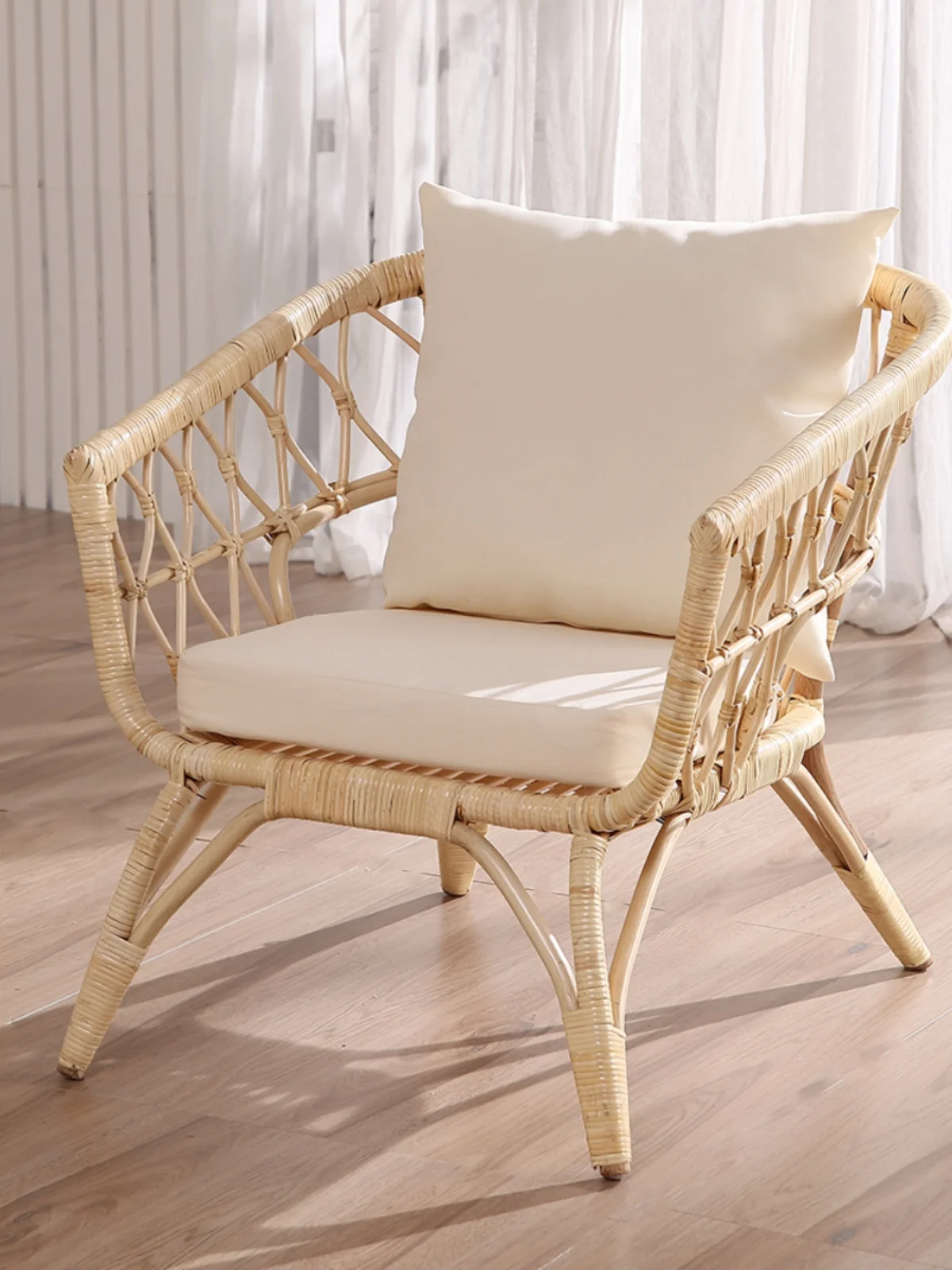 Simple rattan chair sofa three-piece set Nordic real rattan leisure chair net red chair balcony B&B living room coffee table