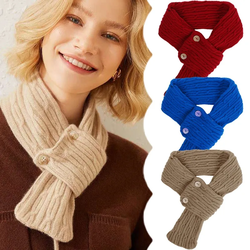 5 colori inverno lavorato a maglia sciarpa bottone connessione incrociata silenziatore ragazza signora Outdoor antivento a prova di freddo collo fazzoletto da collo Bandelet