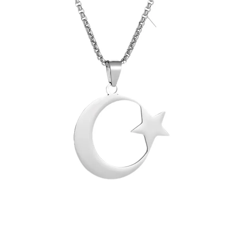 New Personalized Fashionable Stainless Steel Turkish Flag Star And Moon Pendant Necklace For Ladies Gift Accessories Jewelry