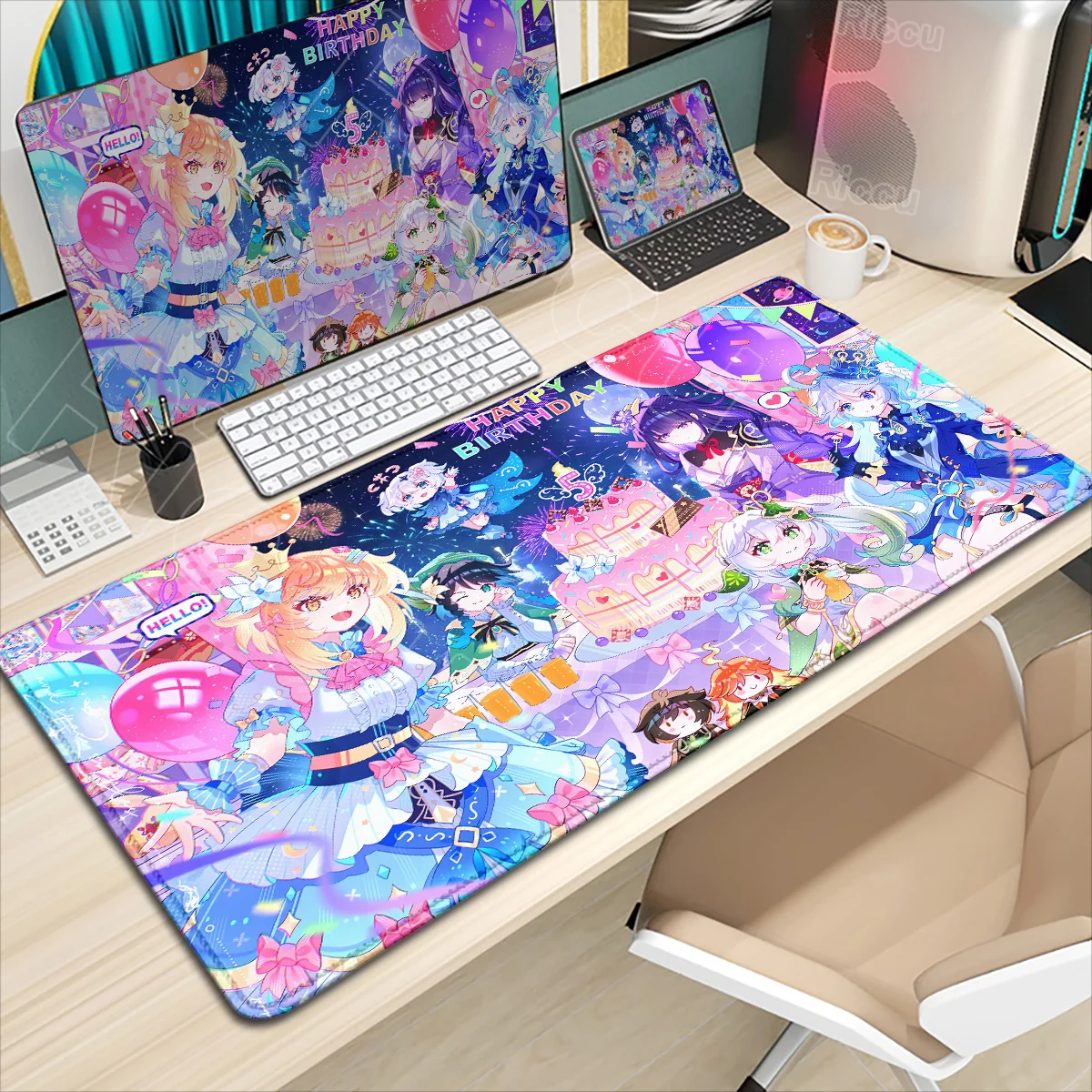 E-sports Gam المطاط الطبيعي حصيرة مكتبية Kawaii Genshin Impact Pretty Nahida Furina 5th Anniversary Mouse Pad Anime XXL لوحة المفاتيح