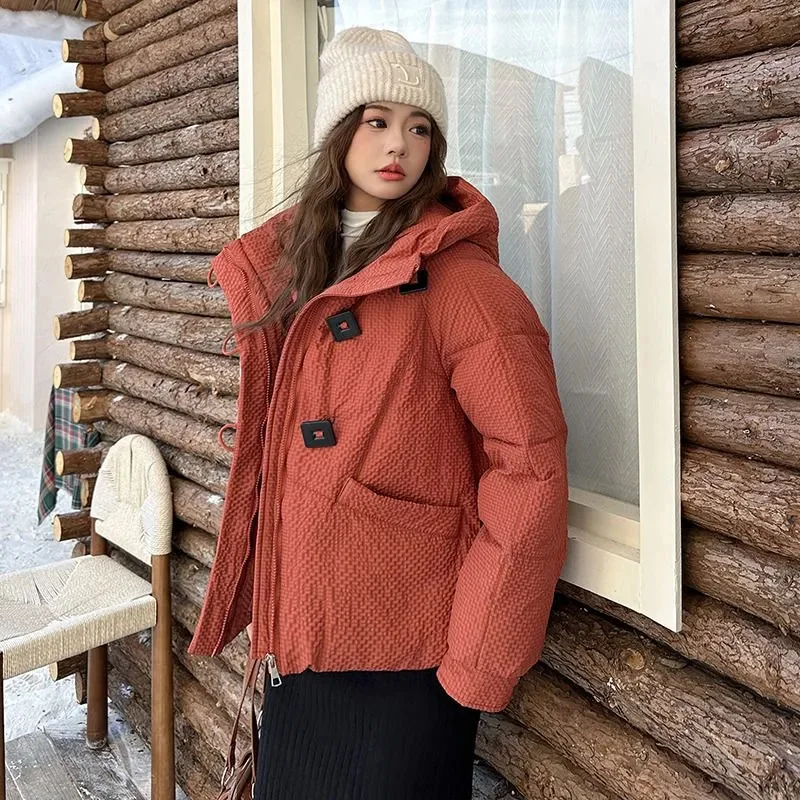 다운 코튼 재킷, 여성용 숏 스타일 2025 신상 루즈핏 후드 코튼 재킷, 겨울 한국 버전, 두꺼운 스몰 재킷 여성