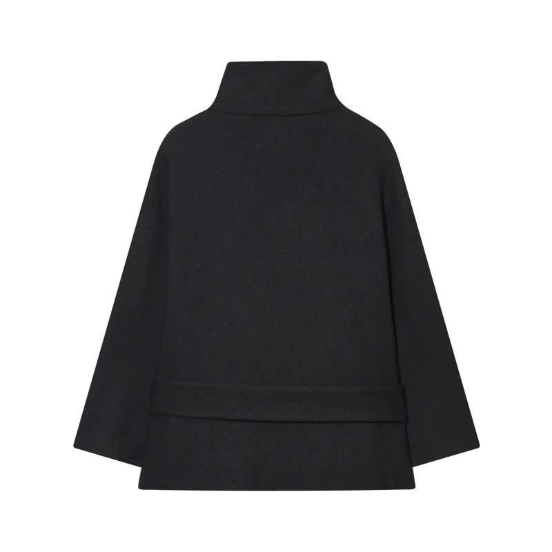 ETJ 2026 women's spring new elegant and stylish loose version of the coat high neck with belt and wide sleeve blend coat