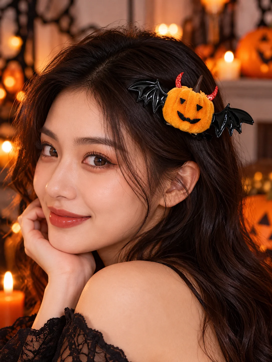 Halloween Pumpkin Bat Wing Hair Clip, Spooky Devil Eye Hair Accessory for Costume Parties and Photo Props
