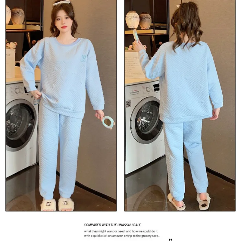 5XL Plus Size Autumn and Winter Pajamas set Women Sweet Thickened Cotton Long Sleeve Loungewear Can Be Worn Outside Home Clothes