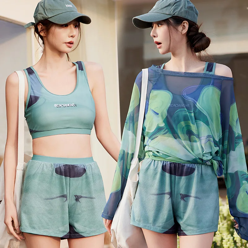 

Женский комплект из 3 предметов: рашгард, бикини и накидка для плавания, спортивная пляжная одежда для водных видов спорта, солнцезащитный костюм