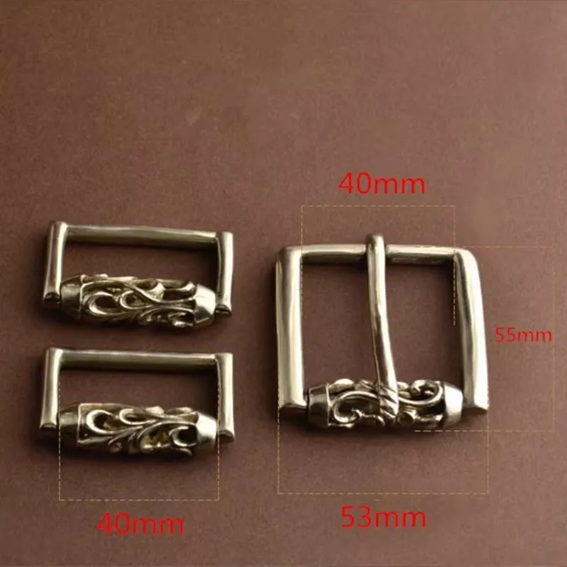 2parts/set Solid Flower embossed Men\'s Solid Copper White copper Brass White copper Belt Buckle DIY Handmade Leather Craft for