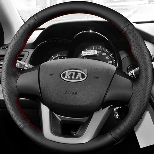 DIY negro imitación cuero antideslizante y resistente al desgaste protector para volante de coche para Kia RIO 2011 2012 2013 2014 piezas de automóvil