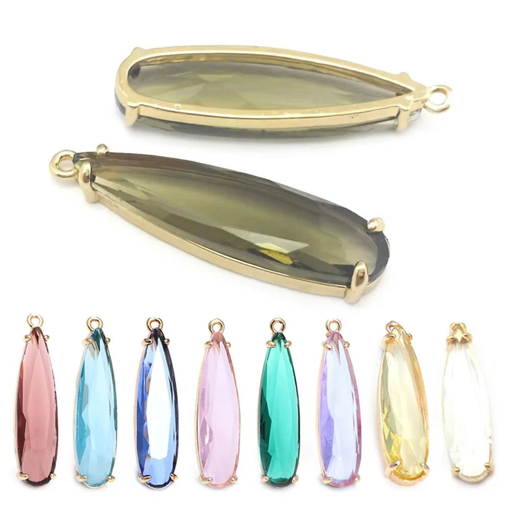 6PCS 8x30MM 유리 긴 드롭 모양의 매력 펜 던 트 쥬얼리와 고품질 샴페인 골드 컬러 황동 Diy 액세서리 만들기