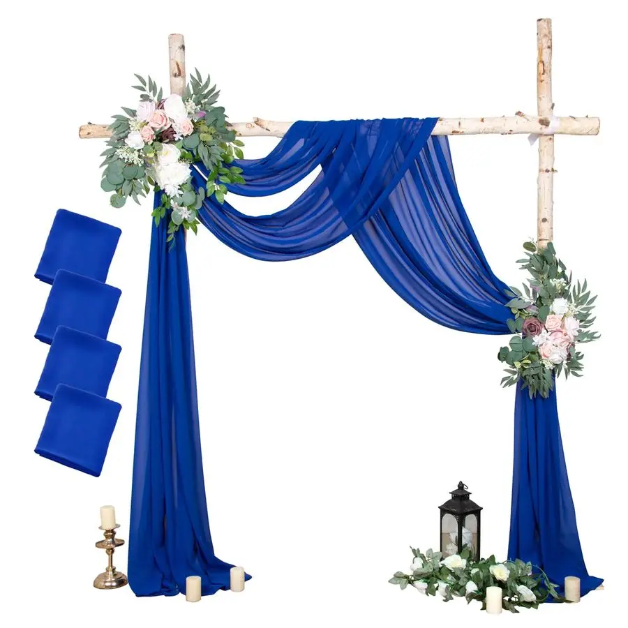 

Wedding Arch Draping Fabric Blue Chiffon Drapes, 29 X18Ft,4 Panels Blue Sheer Curtains Wedding Backdrop Drapery for Birhday Part