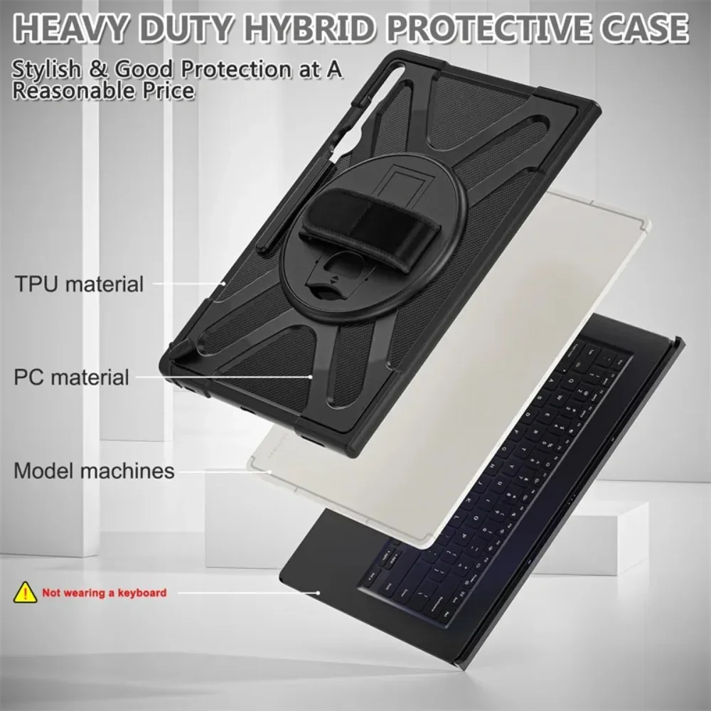 Tablet Case for Samsung Galaxy Tab S8 S9 S10 Ultra 14.6 Inch Rotation Hand Strap Ring Stand Shockproof Rugged Armor Cover