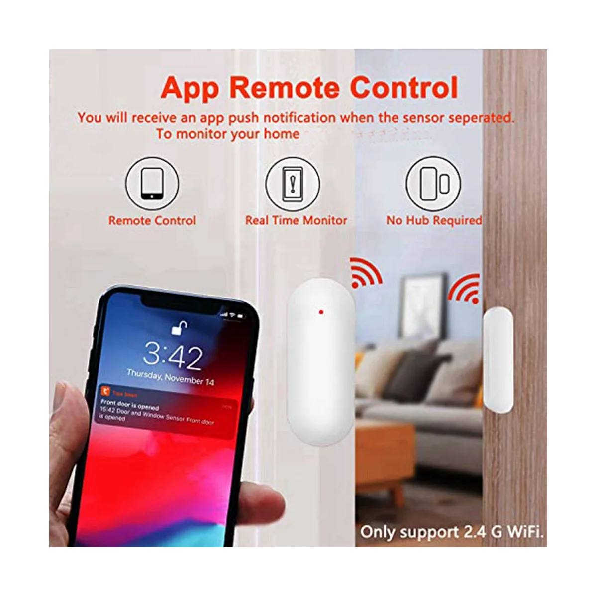 1Pack Smart Door Sensor WiFi, Wireless Door Window Detector Alarm, Smart Linkage Window Door Contact Sensor