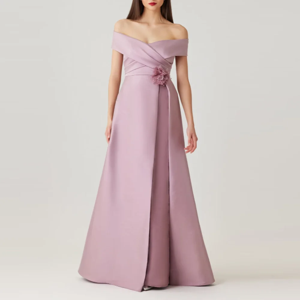 

Customized Elegant Flower Mother of The Bride Dresss Boat Neck Off the Shoulder Party Dress Woman Wedding Guest Gown