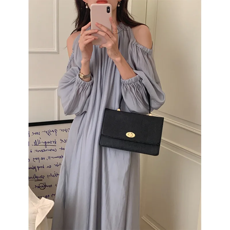 

Vintage Women Fashion Elegant Long Puff Sleeve O-neck Maxi Dresses Female Party Lady Clothes Strapless Robe Vestdios Summer 2023