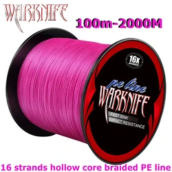 Warknife 16 Strands 100M - 2000M Hollow Core PE Extreme Braided Fishing Line 20LBs-500LBs Japan Multifilament Assist Line Pink