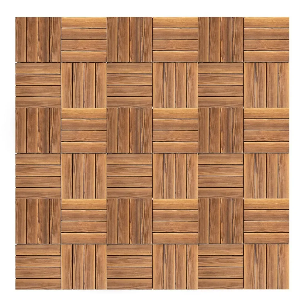 36PCS Deck Tiles, Hardwood Interlocking Deck Tiles, Indoor Outdoor Camphor Pine Wood Flooring Tiles, Floor Backyard, Garden