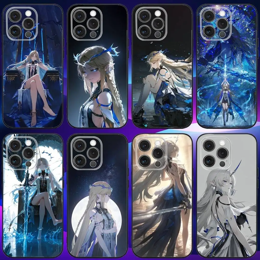 

C-Cartethyia Wuthering Game Phone Case For iPhone 16e,16,15,14,13,12,11,Pro,X,XS,Max,XR,Plus,Mini Soft Black Cover