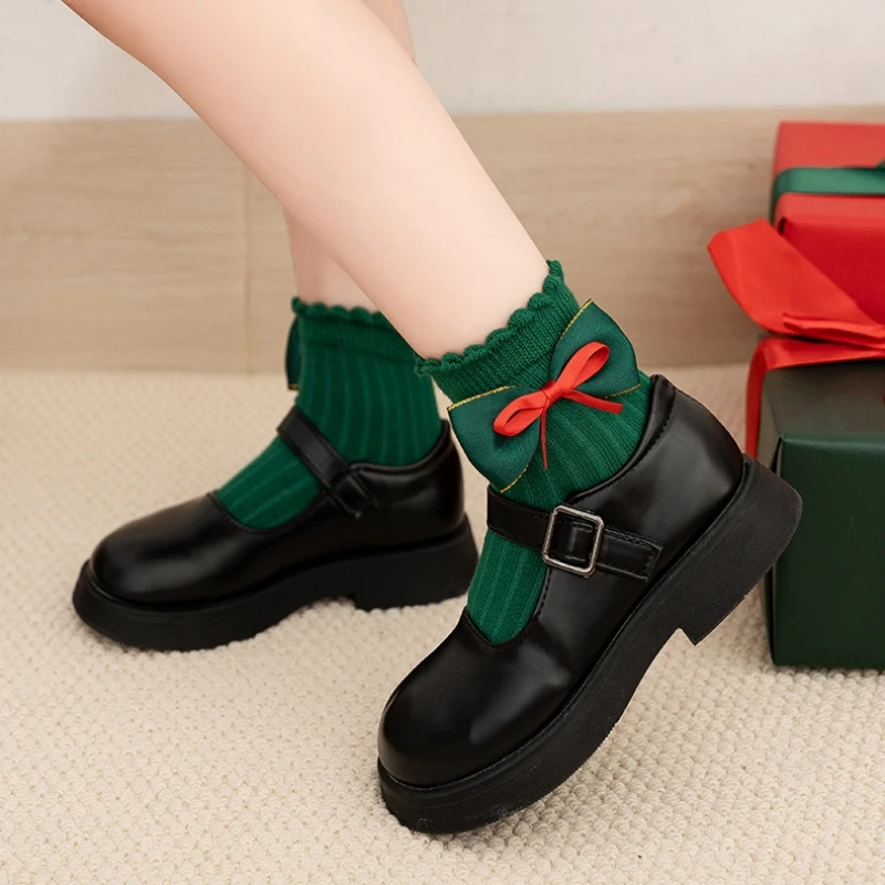 Christmas Socks for Kids Toddler Baby Girls Cotton Bow Short Socks Children\'s New Year Gifts