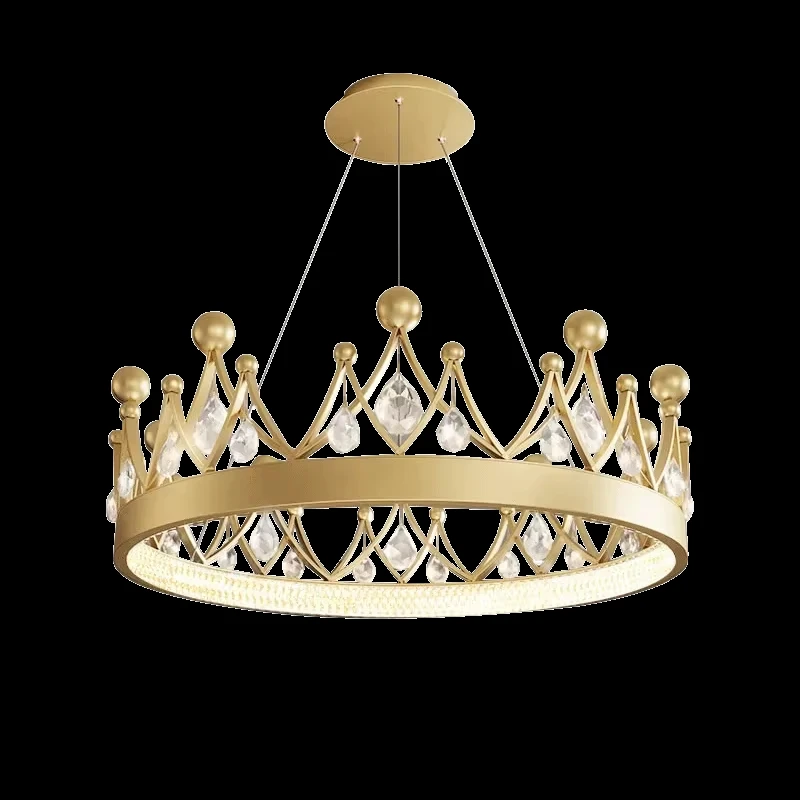 Crystal Crown Light Luxury Lamp Princess Girl Children's Room Warm LED Internet Celebrity Same Style Bedroom Chandelier