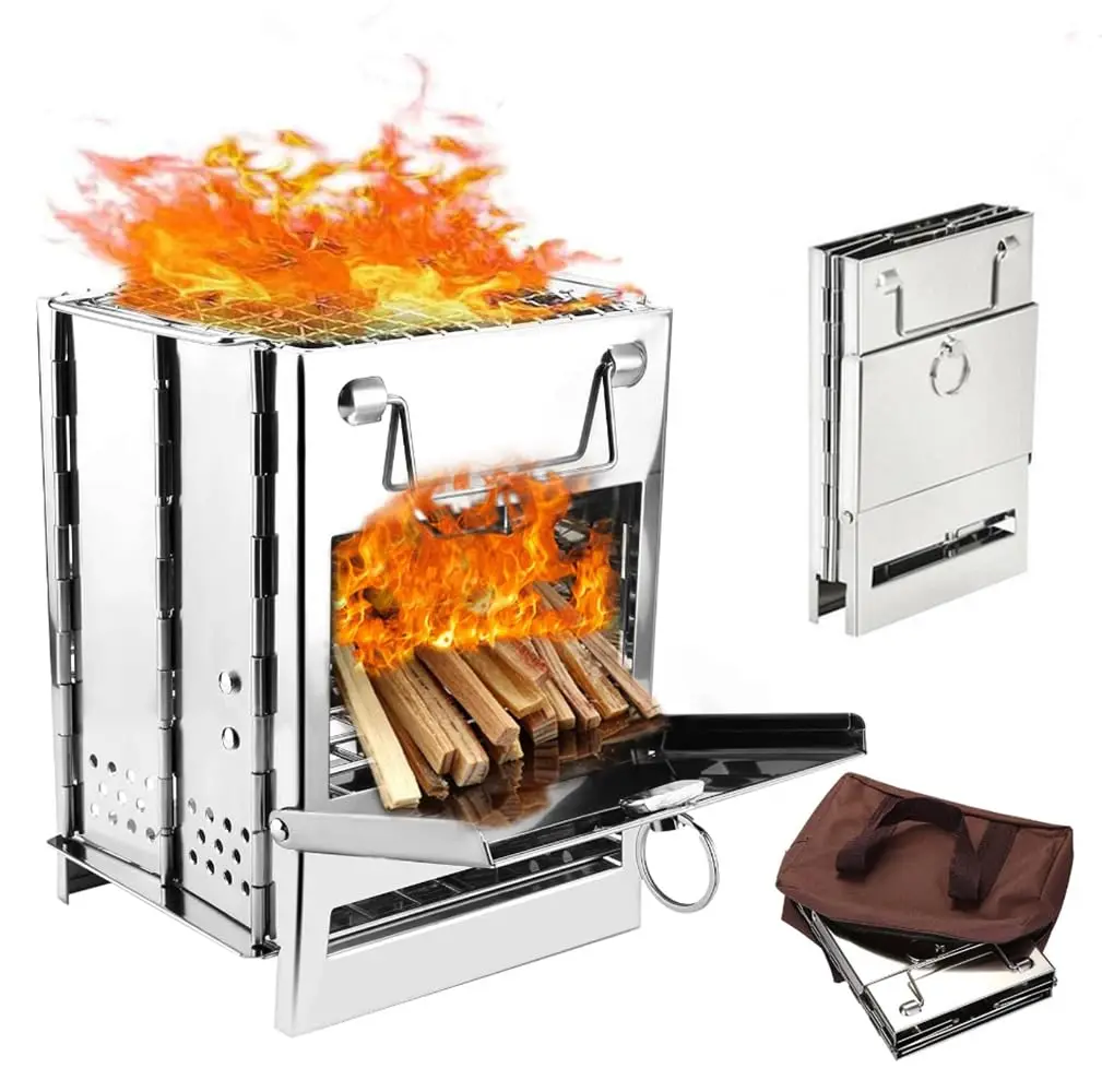 Camping Houtkachel Met Grill Inklapbare Backpacking Survival Raket Kachel Rvs Kampvuur Kachel