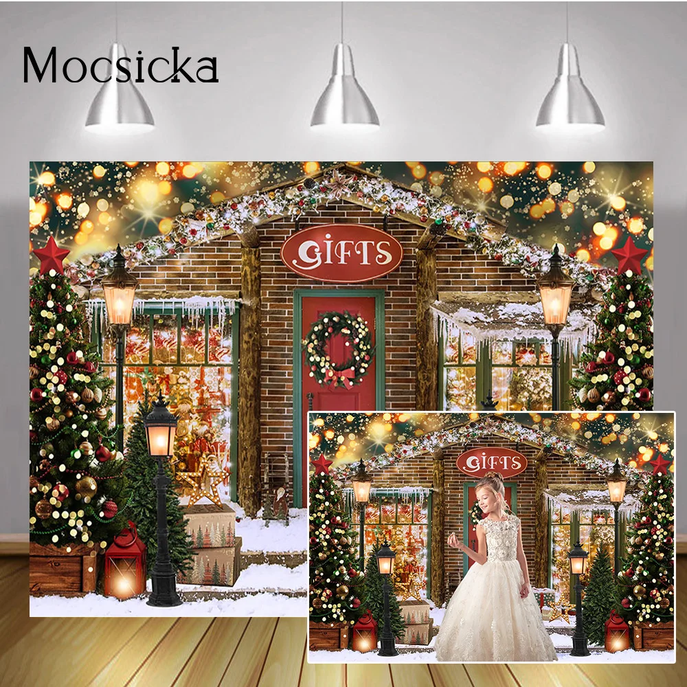 Christmas Gifts Store Banner Backdrop Decor Merry Xmas Party Winter Snow Street Birthday Portrait Photography Background Studio