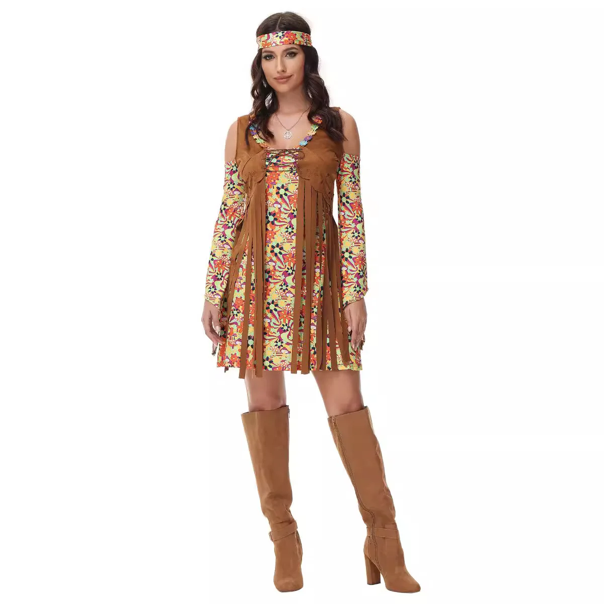 

Halloween Native American Hominid Costume Retro 70's Hippie Costume