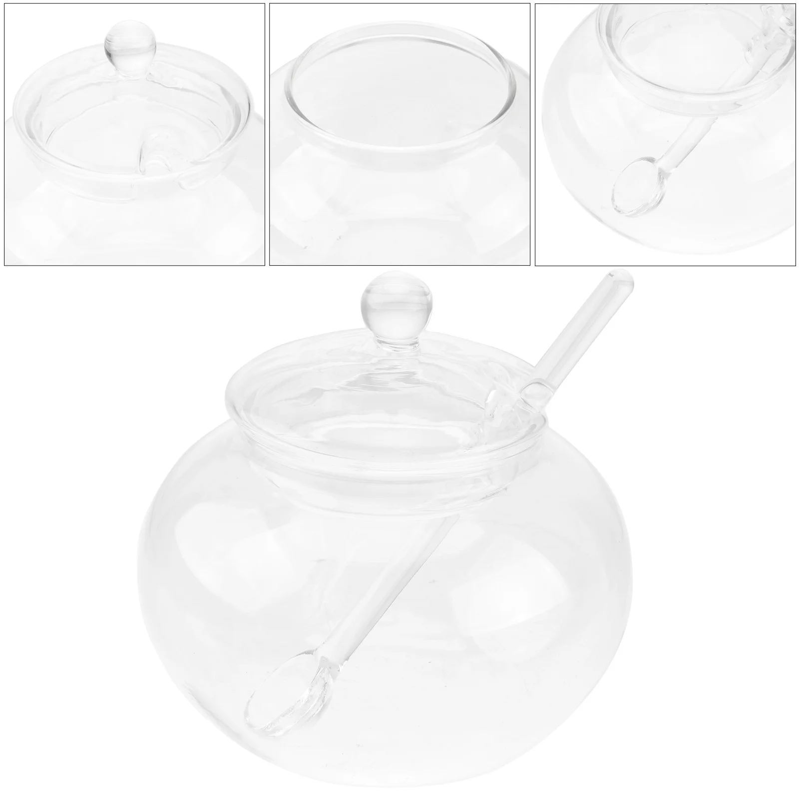 2Sets Glass Honey Jar Spoon Transparent Storage for Kitchen Home Food Seasoning Condiment Bottle Glass Bottle