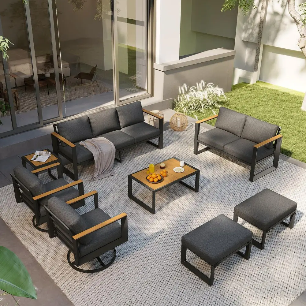 

Patio Furniture Set with Swivel Chairs, 8Piece Modern Patio Conversation Sets with WaterResistant Cushions, Grey