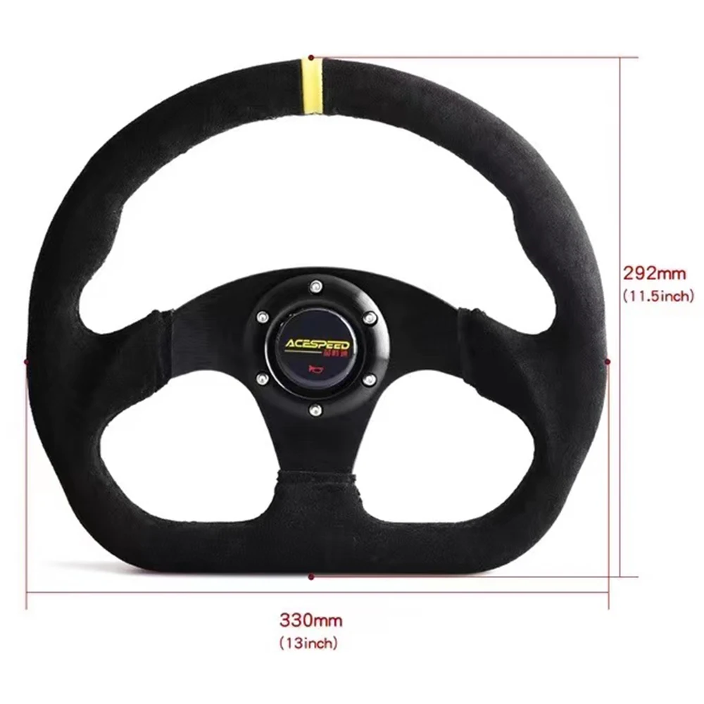 

330mm 13Inch steering Wheel Racing Drift FlatSuede Leather Black Stitching Steering Wheel Fit Car and Simulation Racing