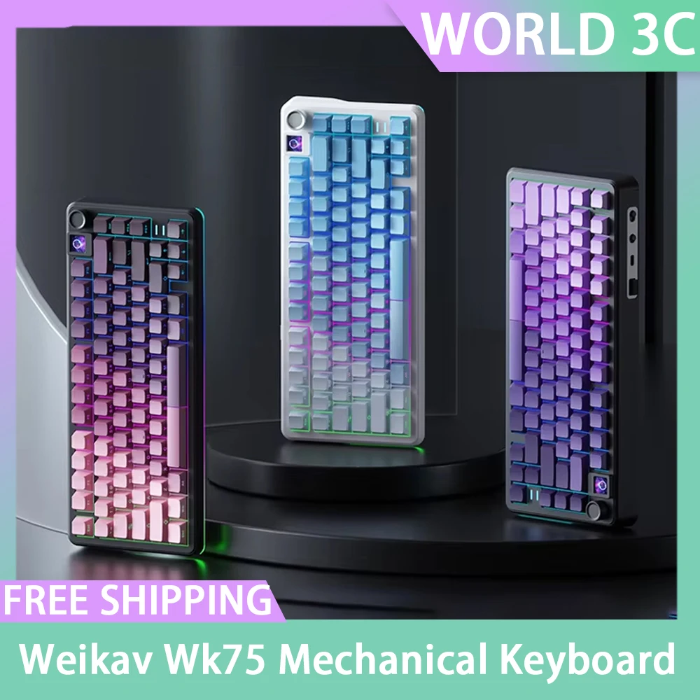 Weikav Wk75 Mechanical Keyboard Wireless Tri Mode Custom Hot Swap Rgb With Screen Esport Gamer Keyboard For Pc Accessory Gift ﻿