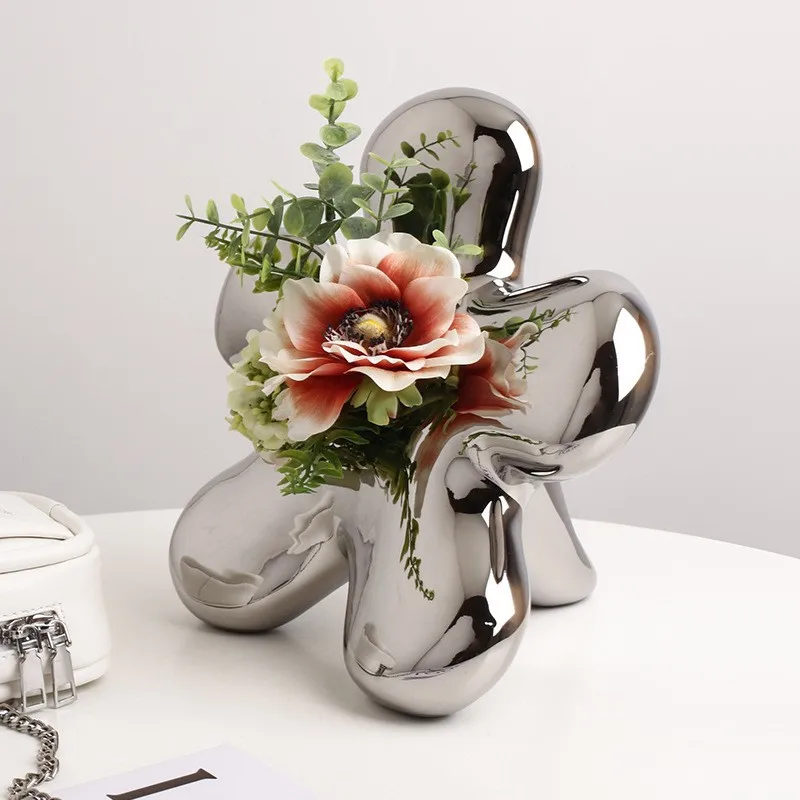 Nordic ins ceramic silver-plated flower vase TV Cabinet bedside tea table Dried arrangement container home decoration