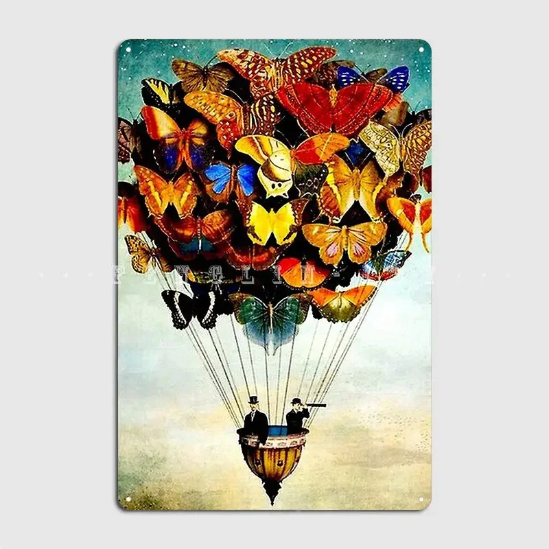 Butterflys Balloon Vintage Abstract Painting Print Metal Sign Cinema Living Room Create Wall Decor Cave Pub Tin Sign Poster