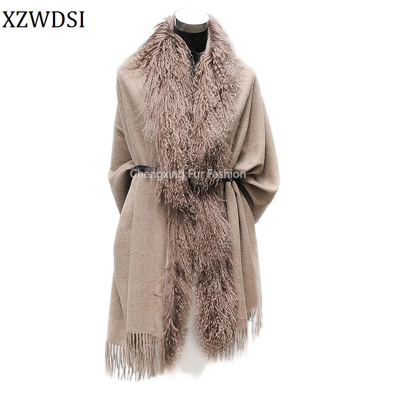 

Women's Wool Cape Poncho Winter Coat Fashion Outerwear Warm Lamb Fur Collar Fashionable Winter Accessories