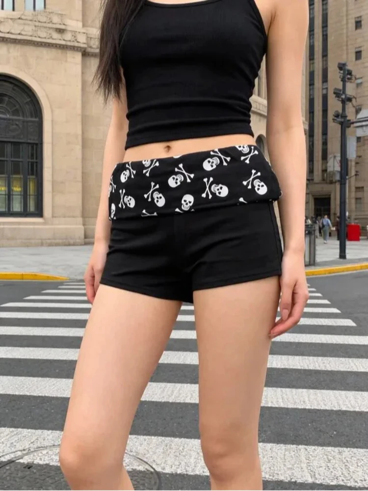 

Gothic Fashion Casual Skull Print Shorts Y2K Streetwear Versatile Punk Shorts Harajuku Aesthetics Spicy Girl Slim Women's Shorts