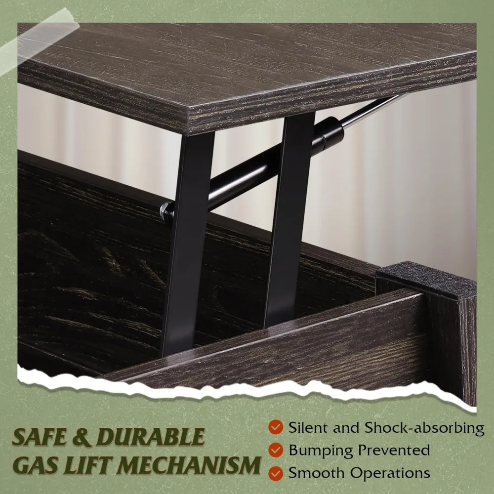 Coffee Table, Top Coffee Table with Hidden Compartment and Storage Shelf