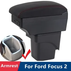 For Ford Focus 2 Mk2 2005-2011 Car Armrest Box Arm Rest Center Console Storage Dual Layer USB 2006 2007 2008 2009 2010