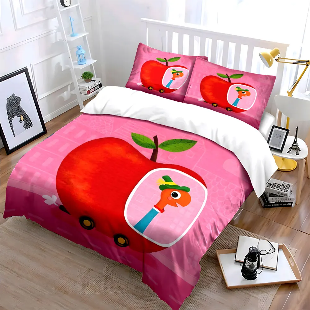 Funny Cartoon Apple Car Set Bedding Set with 1 Duvet Cover 2 Pillowcases Single Double King Queen, Gift