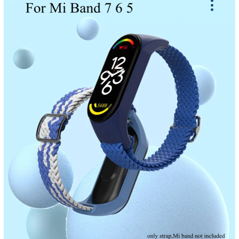 Bracelet for Mi band 7 6 5 Strap Elastic adjustable Nylon Braided Miband7 miband 6 correa Wristband for xiaomi Mi band 5 6 7