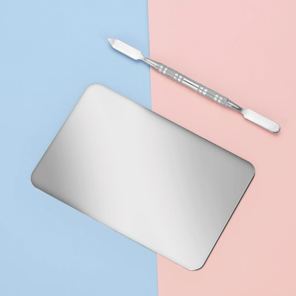 

1 Set Stainless Steel Makeup Palette Spatulas Compact Mixing Tray for Foundation Concealer Easy Clean Smooth Texture Nail