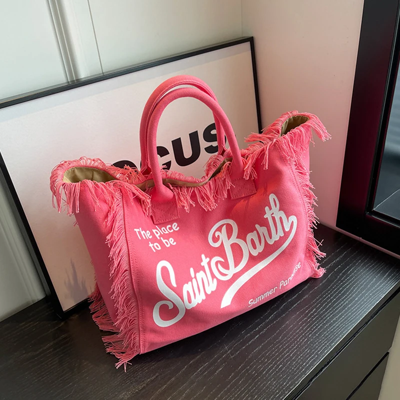 أزياء الدنيم المطبوعة حمل حقيبة سعة كبيرة حقائب الكتف ركاب اليدوية شرابة قماش الصيف الشاطئ حقيبة المرأة